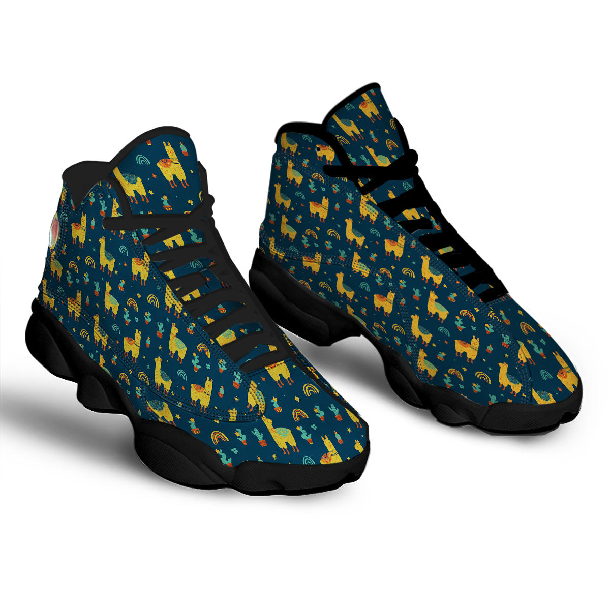 Llama And Cute Cactus Print Pattern Black Basketball Shoes-grizzshop