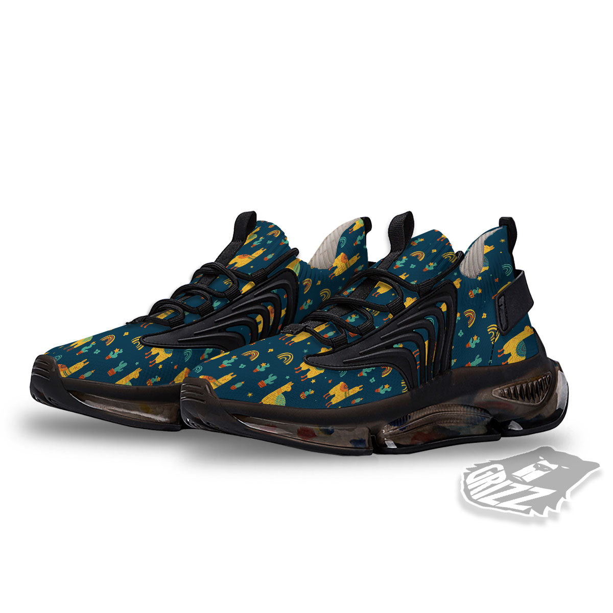 Llama And Cute Cactus Print Pattern Black Gym Shoes-grizzshop