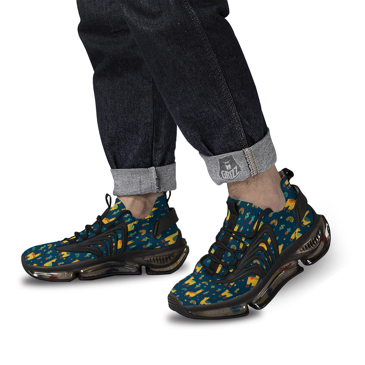 Llama And Cute Cactus Print Pattern Black Gym Shoes-grizzshop
