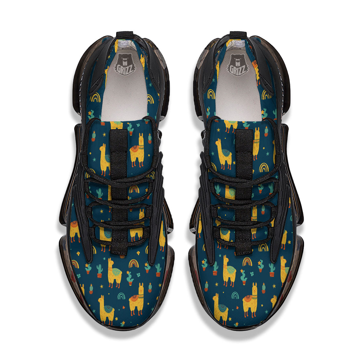 Llama And Cute Cactus Print Pattern Black Gym Shoes-grizzshop