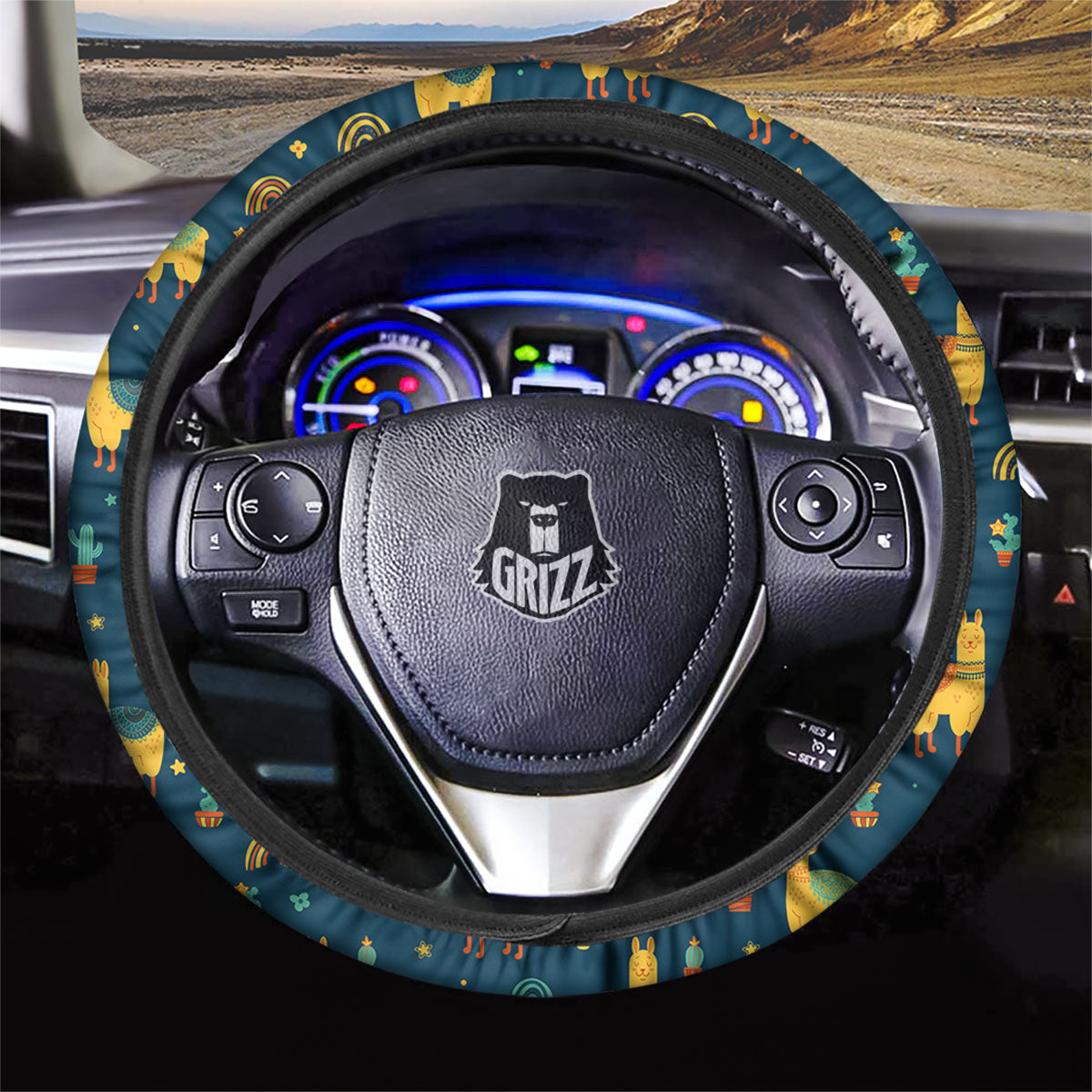Llama And Cute Cactus Print Pattern Car Steering Wheel Cover-grizzshop