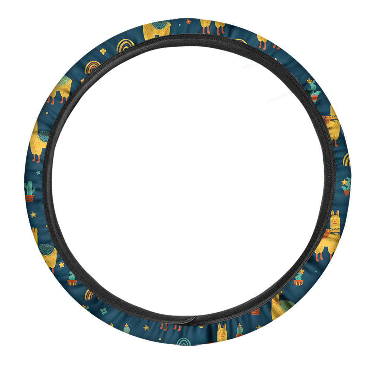 Llama And Cute Cactus Print Pattern Car Steering Wheel Cover-grizzshop