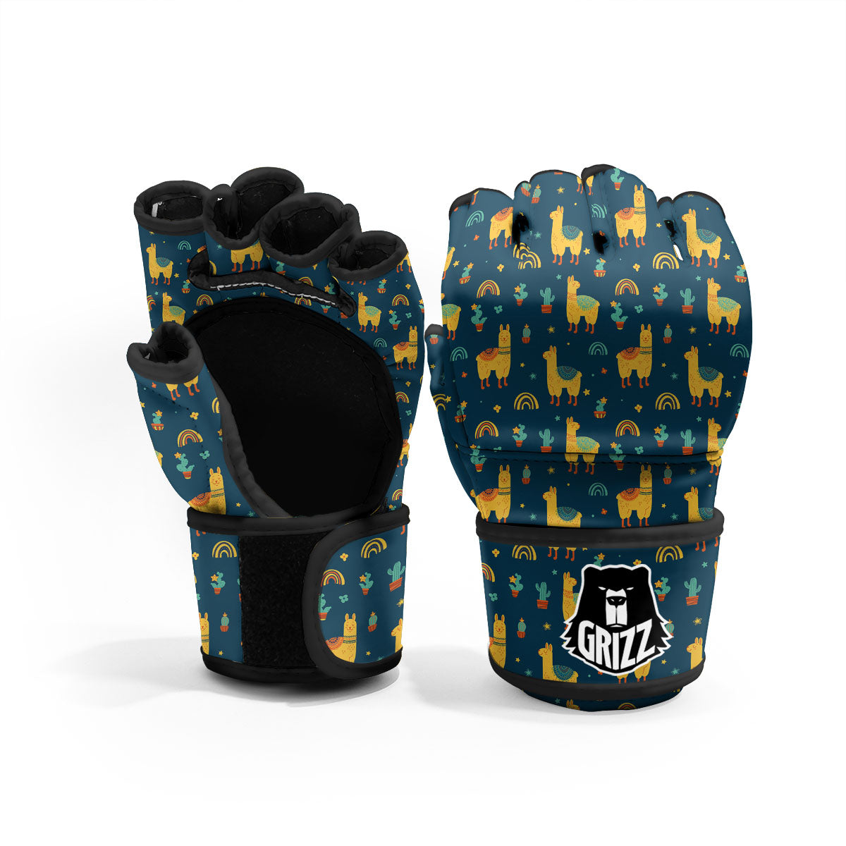 Llama And Cute Cactus Print Pattern MMA Gloves-grizzshop