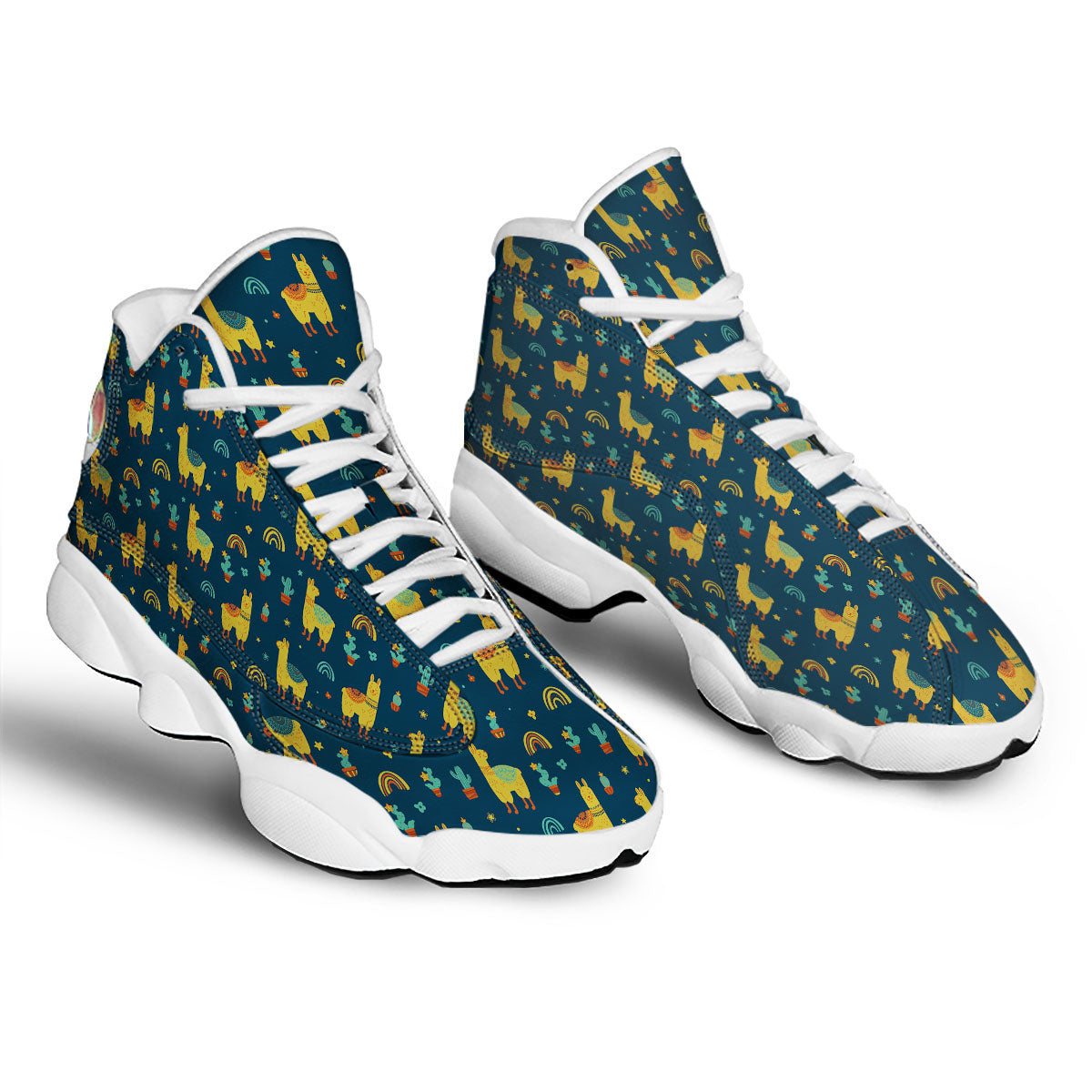 Llama And Cute Cactus Print Pattern White Basketball Shoes-grizzshop