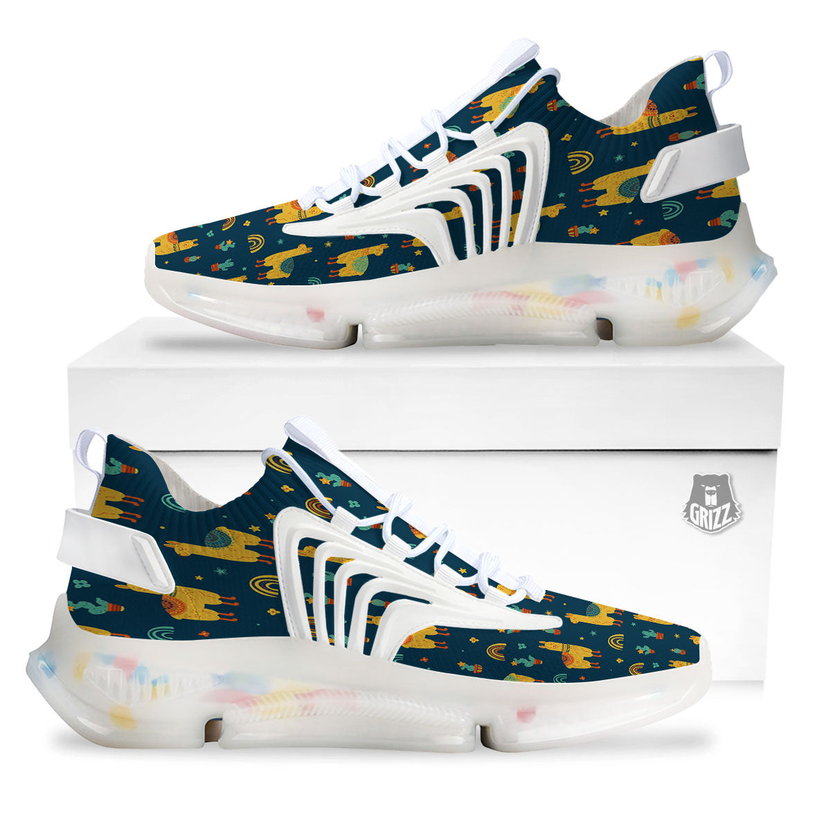Llama And Cute Cactus Print Pattern White Gym Shoes-grizzshop