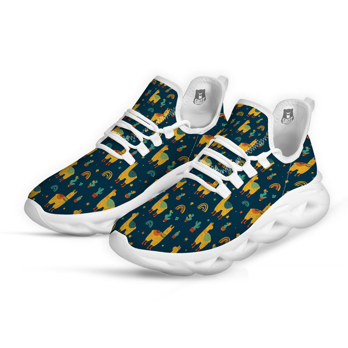Llama And Cute Cactus Print Pattern White Running Shoes-grizzshop
