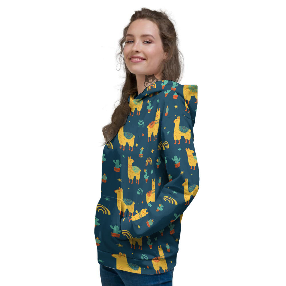 Llama And Cute Cactus Print Pattern Women's Hoodie-grizzshop