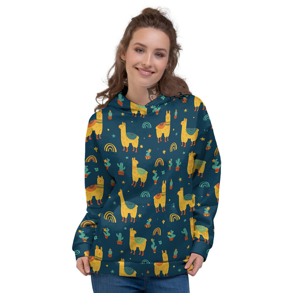 Llama And Cute Cactus Print Pattern Women's Hoodie-grizzshop
