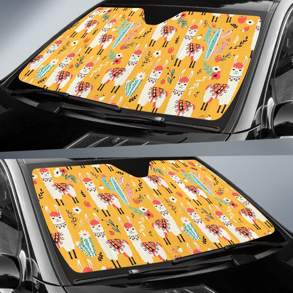 Llama Cactus Pattern Print Car Sun Shade-grizzshop