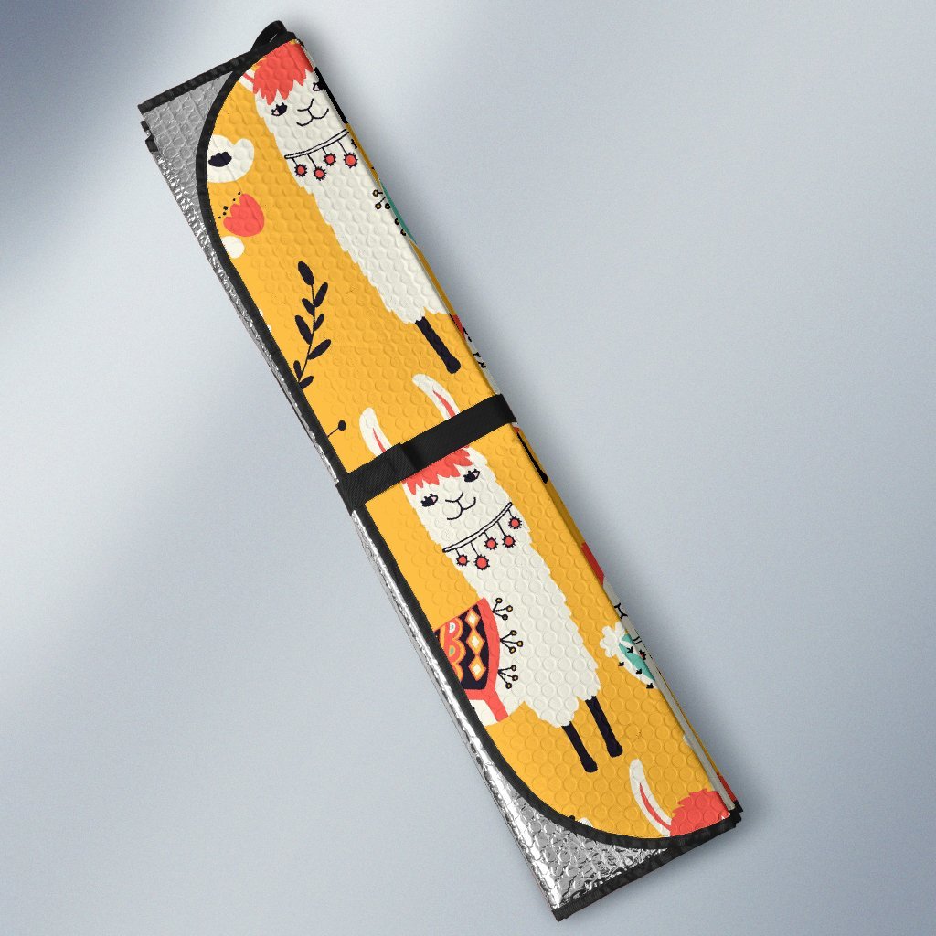 Llama Cactus Pattern Print Car Sun Shade-grizzshop