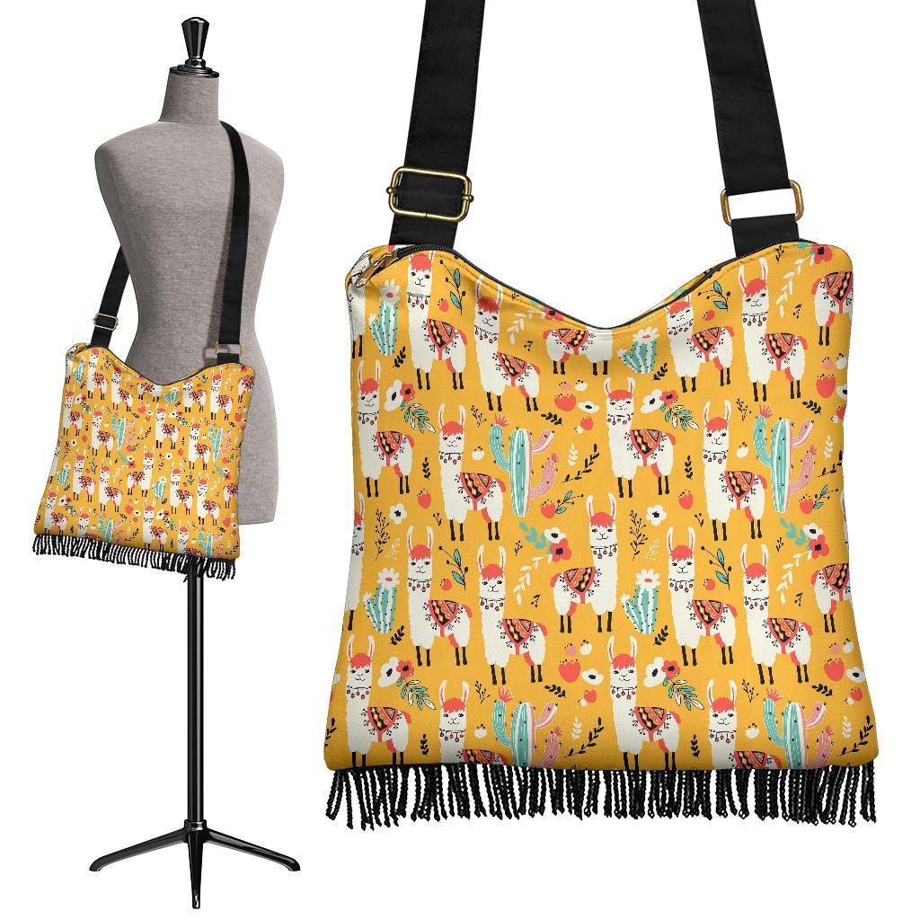 Llama Cactus Pattern Print Crossbody Bags-grizzshop