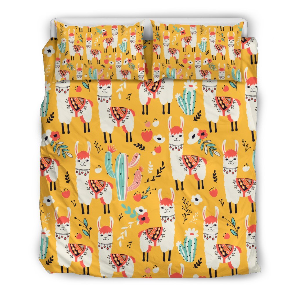 Llama Cactus Pattern Print Duvet Cover Bedding Set-grizzshop