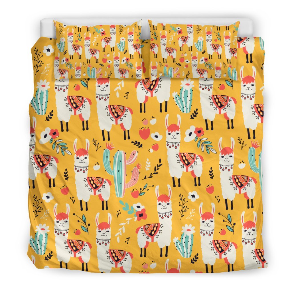 Llama Cactus Pattern Print Duvet Cover Bedding Set-grizzshop