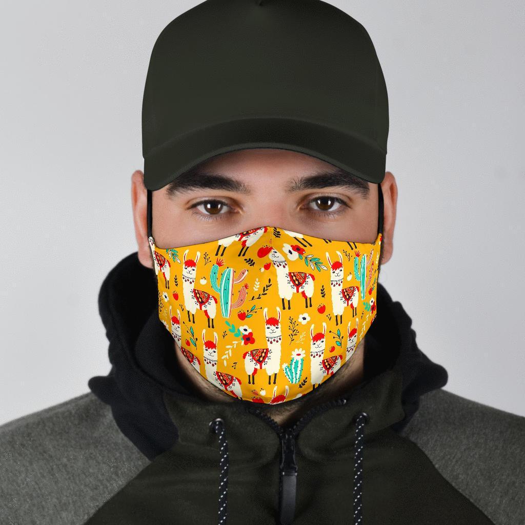 Llama Cactus Pattern Print Face Mask-grizzshop