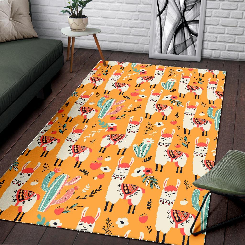 Llama Cactus Pattern Print Floor Mat-grizzshop