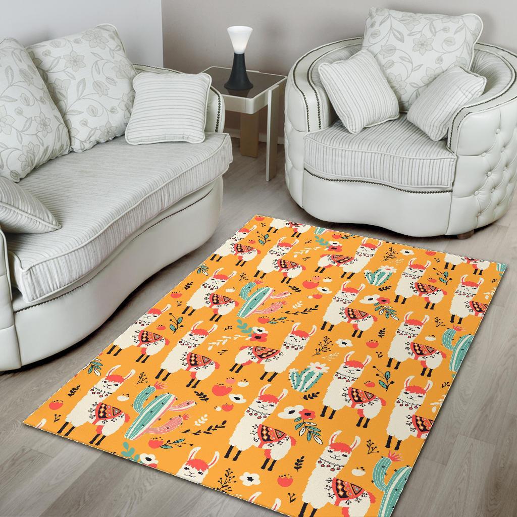 Llama Cactus Pattern Print Floor Mat-grizzshop