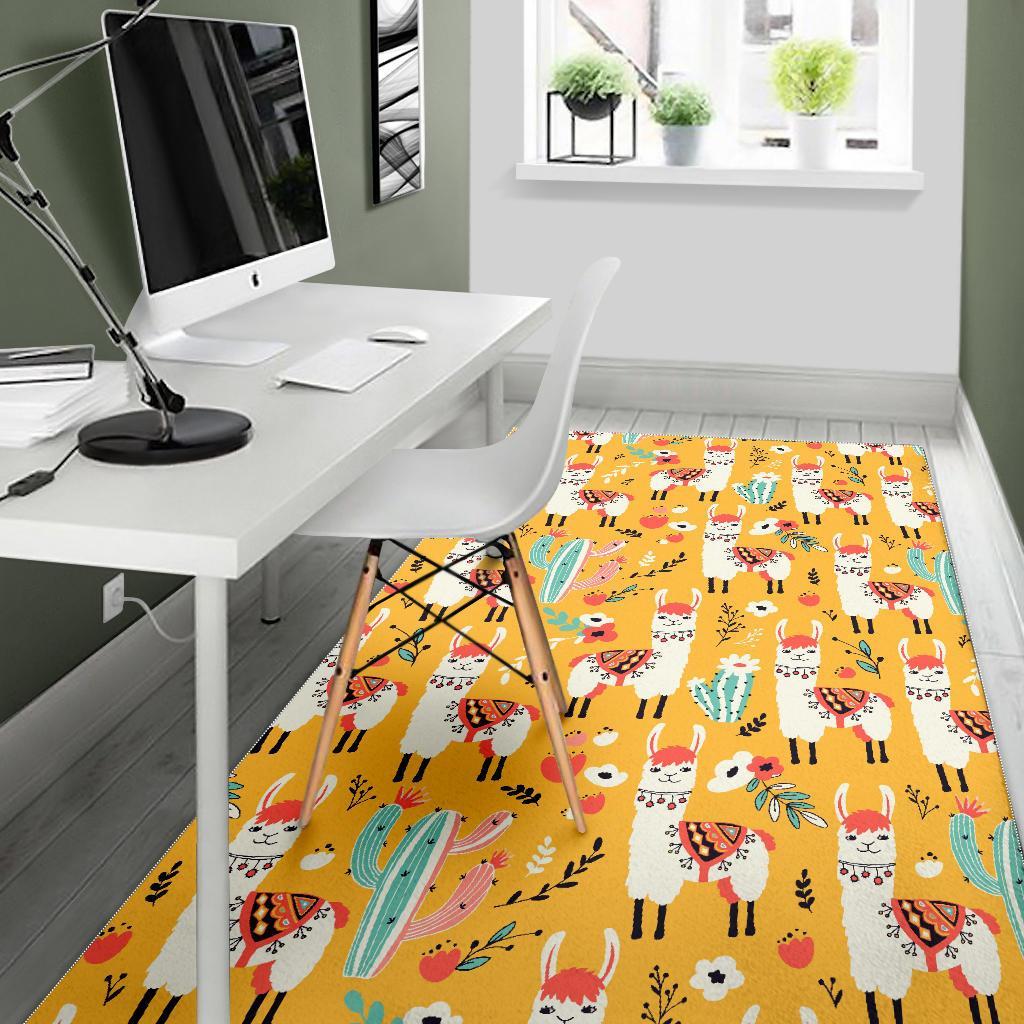 Llama Cactus Pattern Print Floor Mat-grizzshop