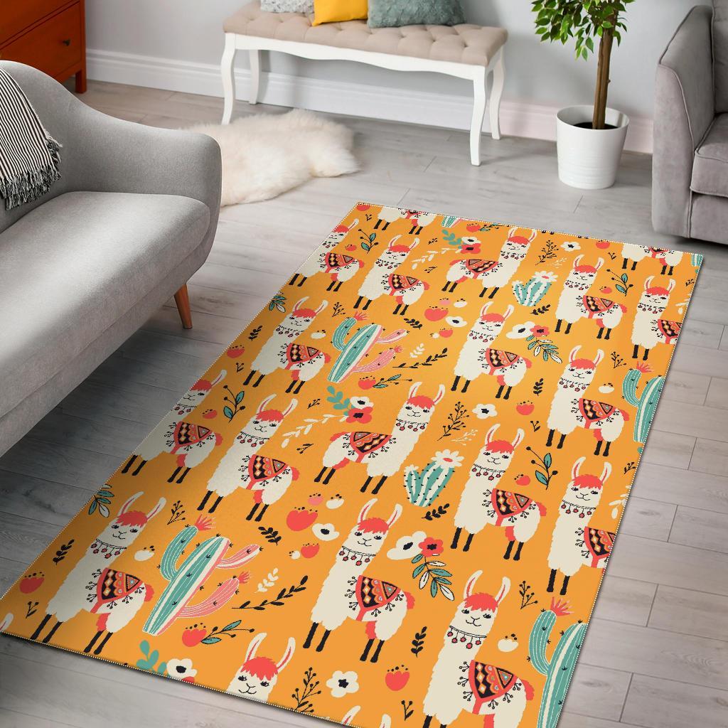 Llama Cactus Pattern Print Floor Mat-grizzshop