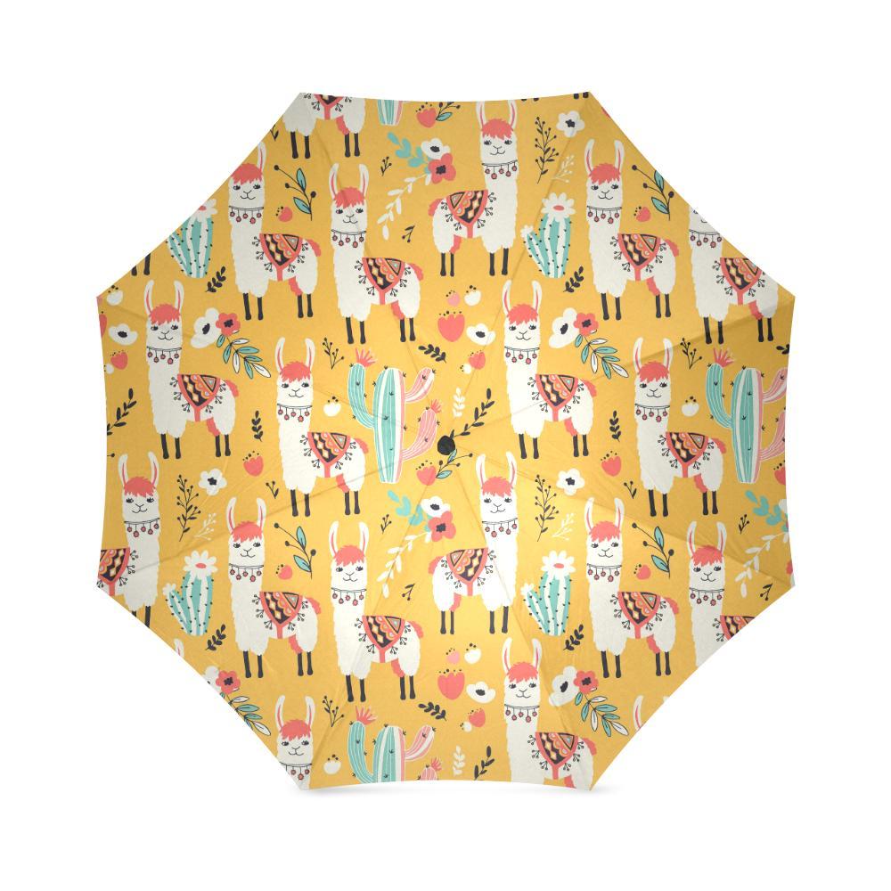 Llama Cactus Pattern Print Foldable Umbrella-grizzshop