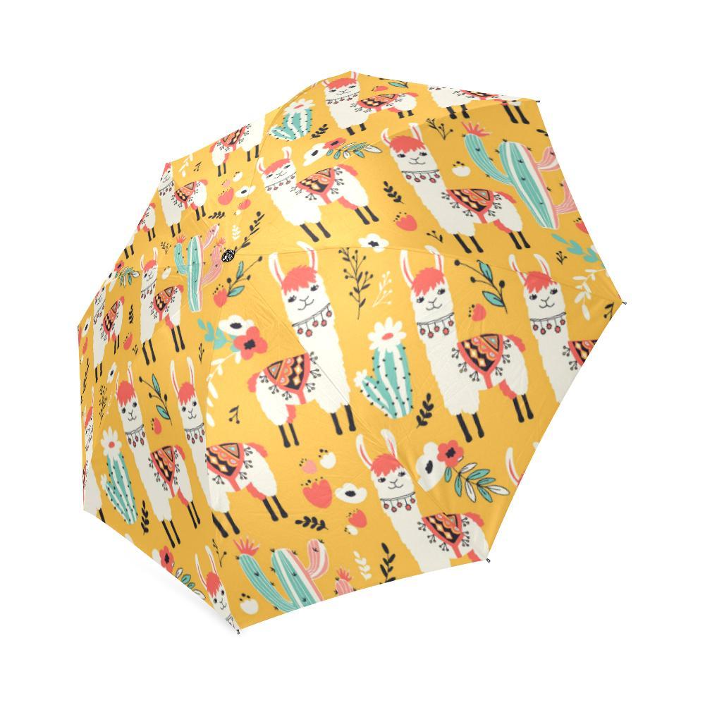 Llama Cactus Pattern Print Foldable Umbrella-grizzshop