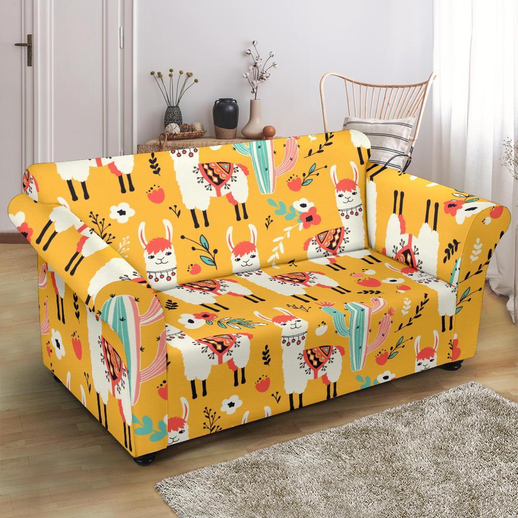 Llama Cactus Pattern Print Loveseat Cover-grizzshop