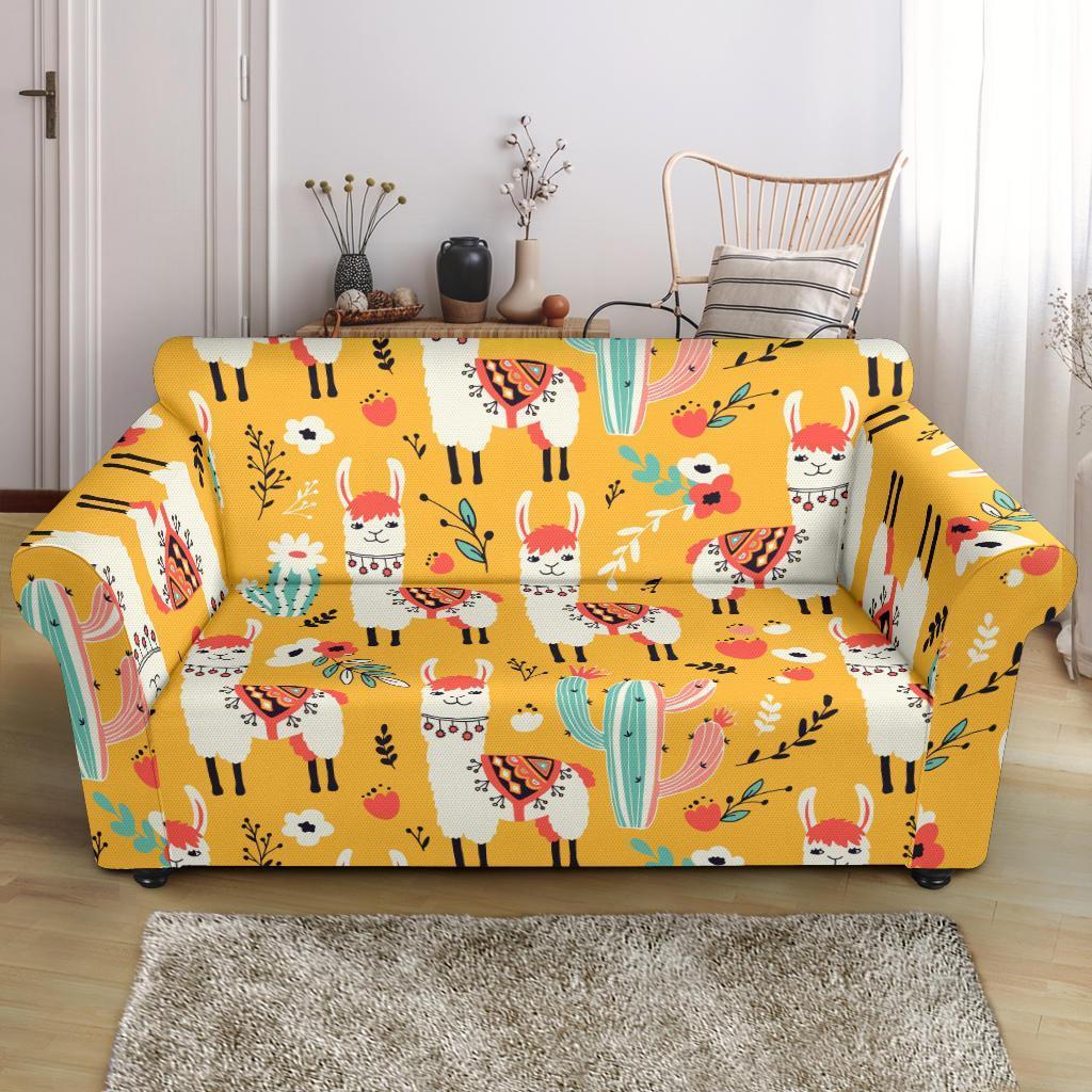 Llama Cactus Pattern Print Loveseat Cover-grizzshop