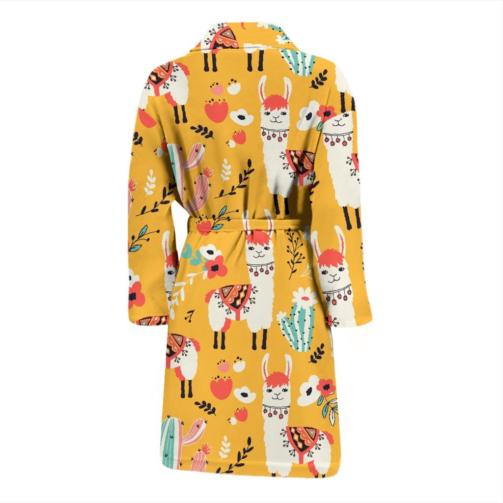 Llama Cactus Pattern Print Men Long Robe-grizzshop