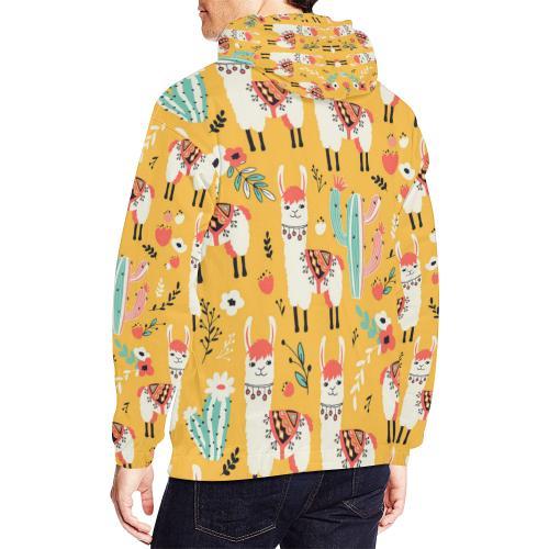 Llama Cactus Pattern Print Men Pullover Hoodie-grizzshop