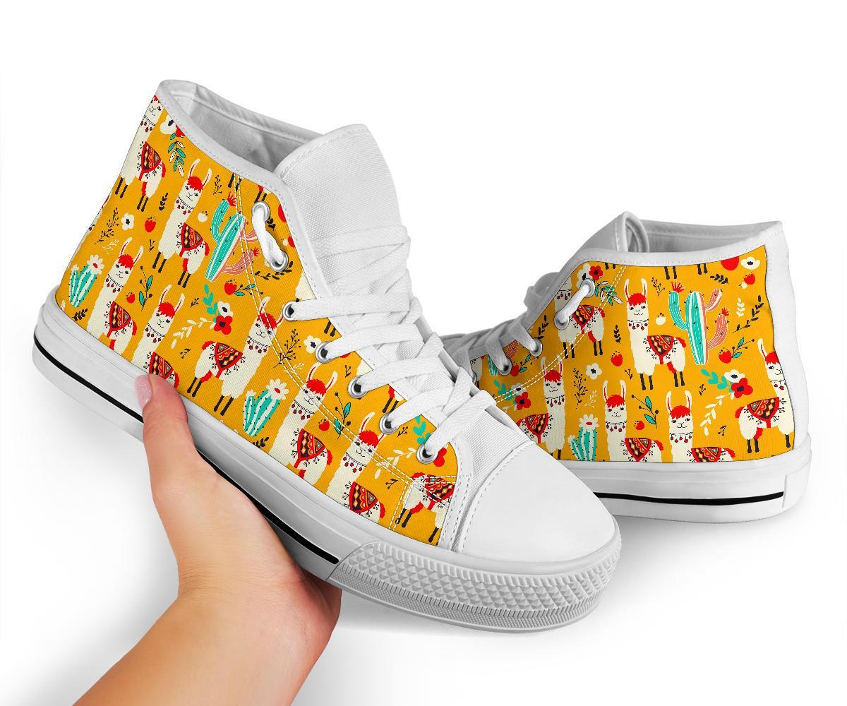 Llama Cactus Pattern Print Men Women's High Top Shoes-grizzshop