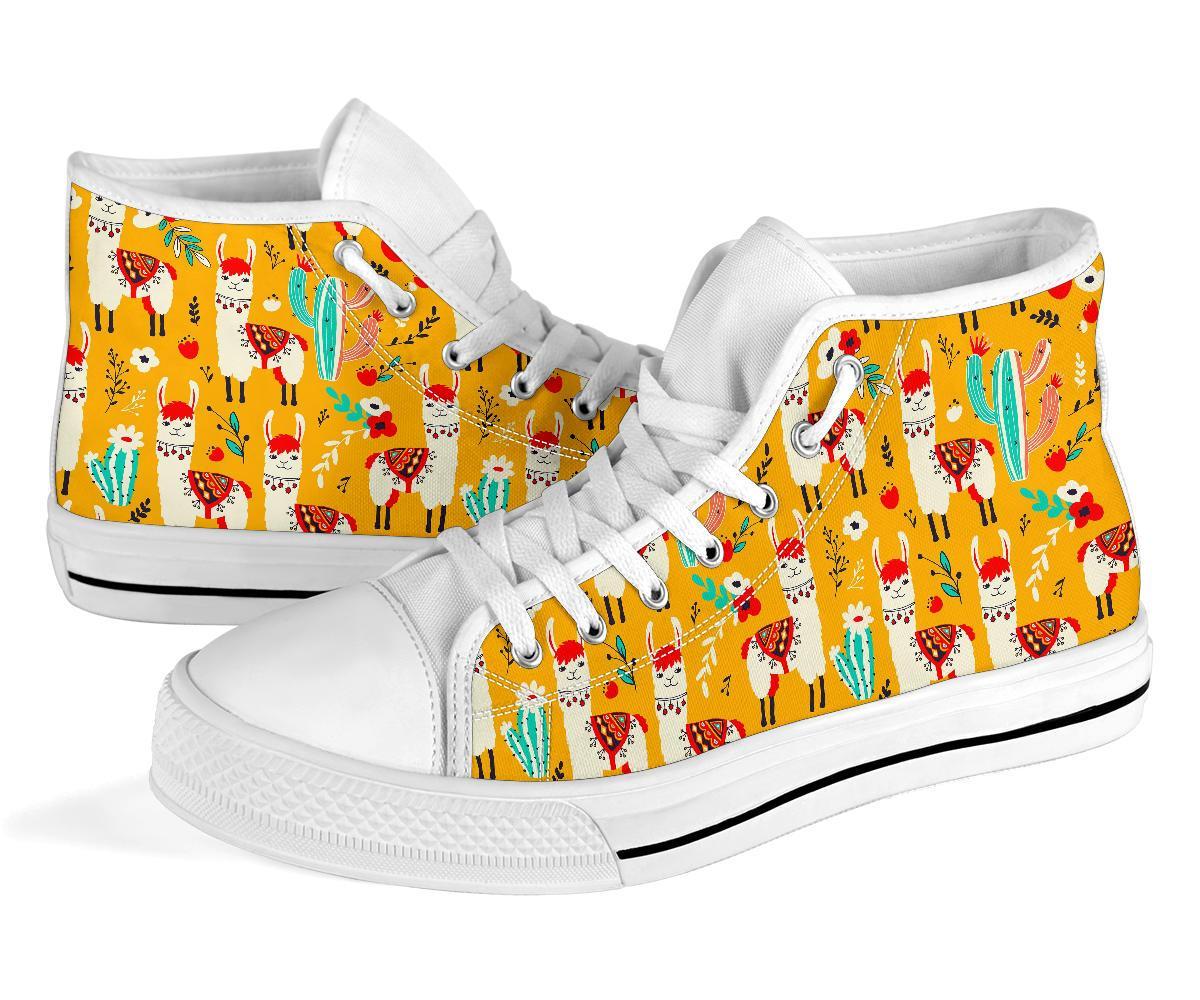 Llama Cactus Pattern Print Men Women's High Top Shoes-grizzshop