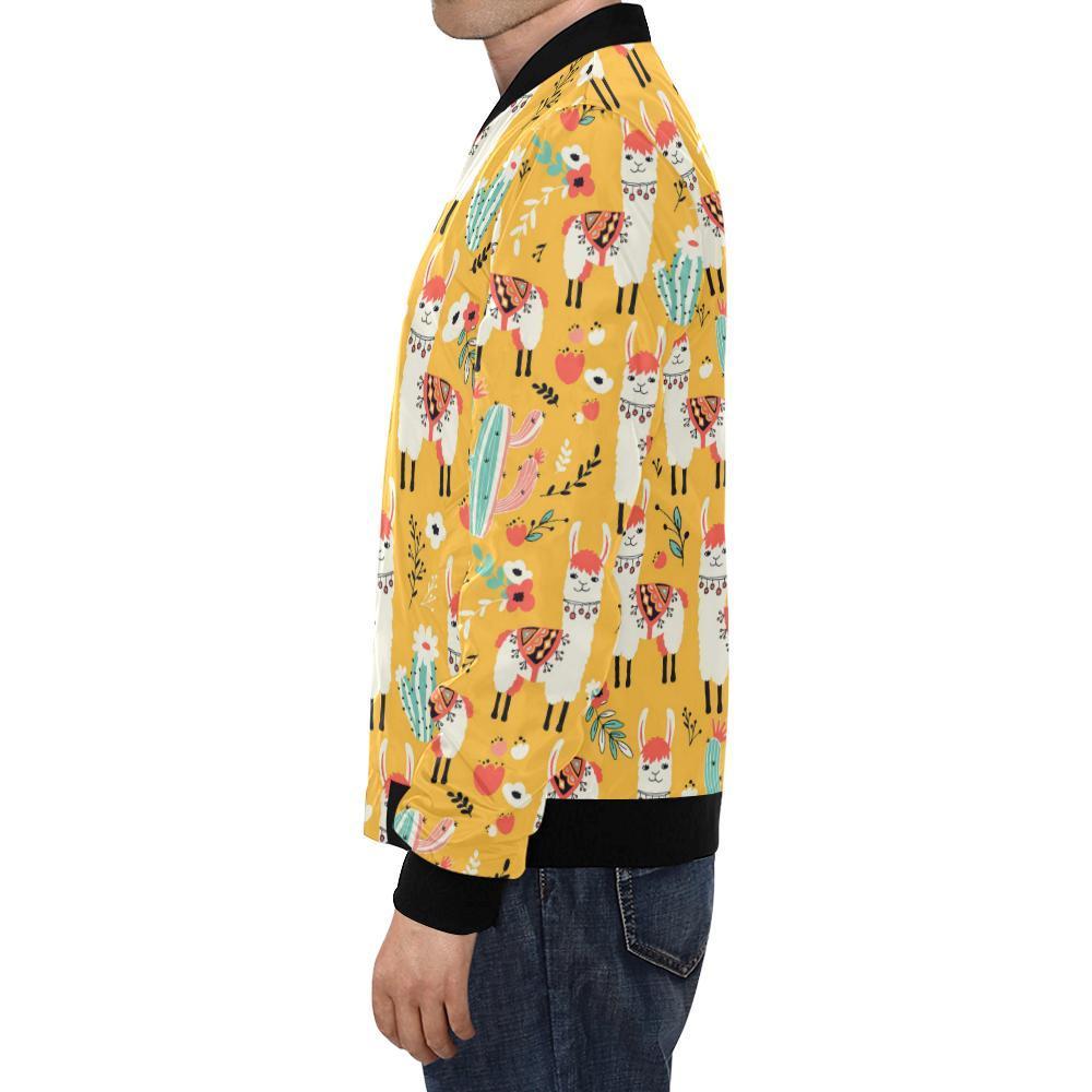 Llama Cactus Pattern Print Men's Bomber Jacket-grizzshop