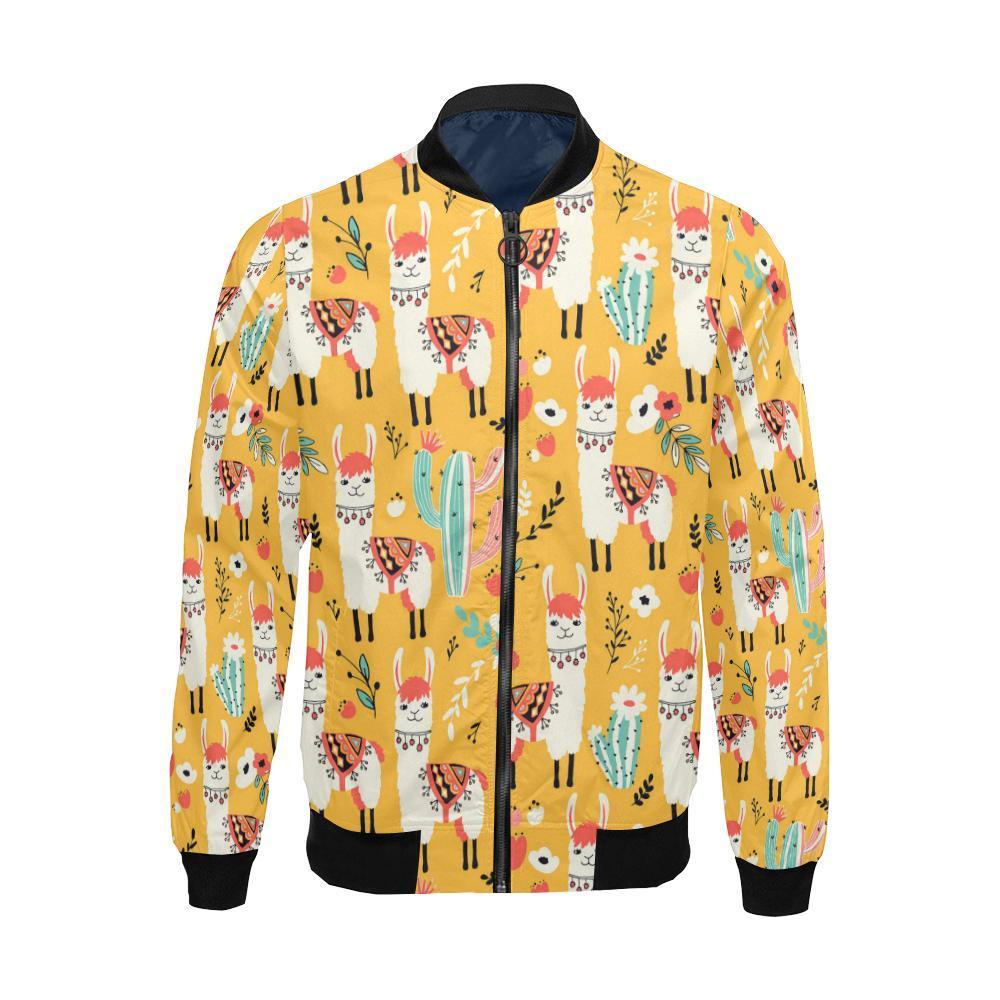 Llama Cactus Pattern Print Men's Bomber Jacket-grizzshop