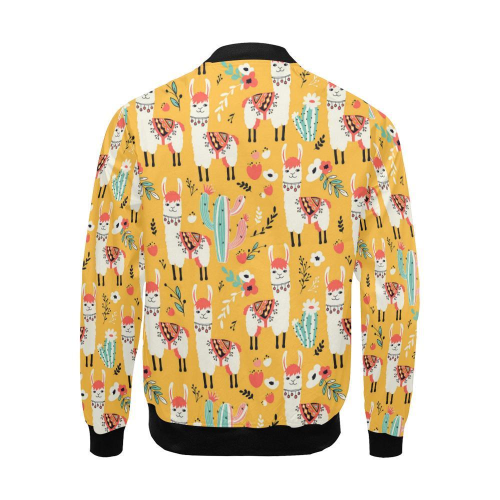 Llama Cactus Pattern Print Men's Bomber Jacket-grizzshop