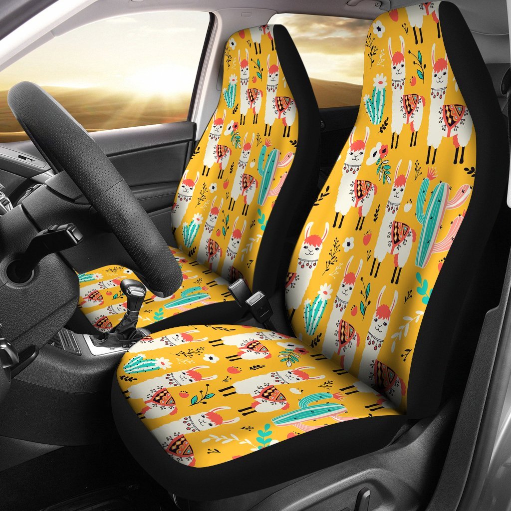 Llama Cactus Pattern Print Universal Fit Car Seat Cover-grizzshop