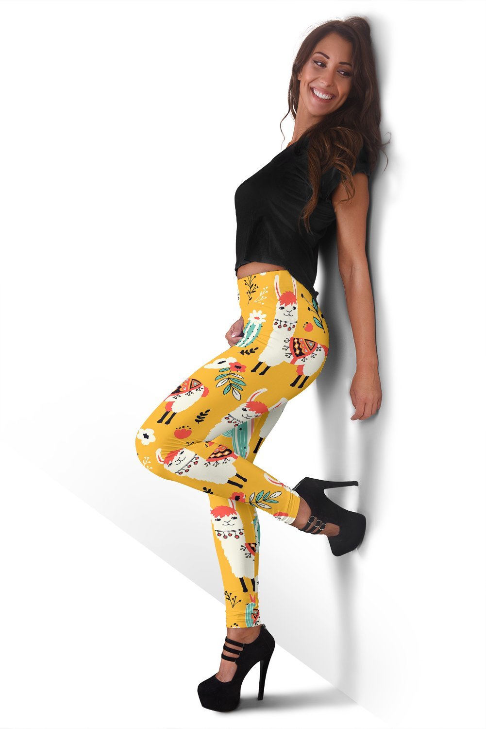 Llama Cactus Pattern Print Women Leggings-grizzshop