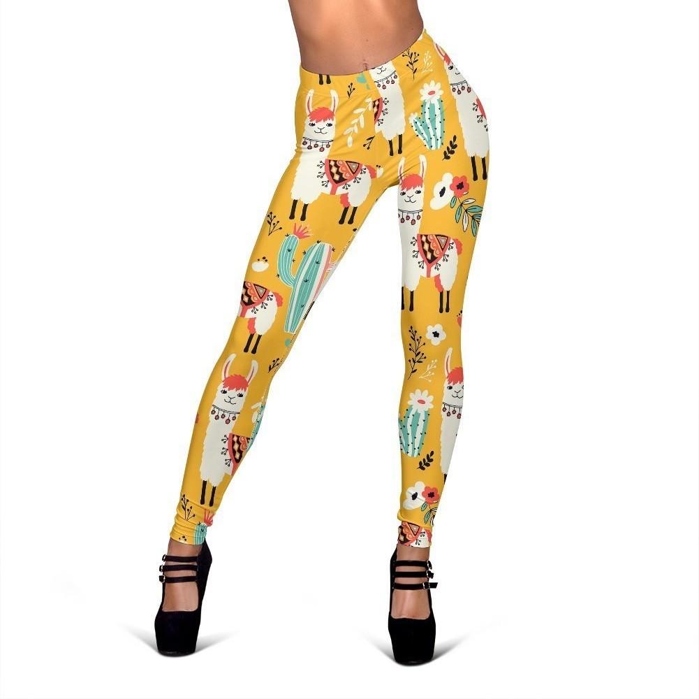 Llama Cactus Pattern Print Women Leggings-grizzshop