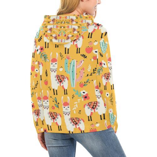Llama Cactus Pattern Print Women Pullover Hoodie-grizzshop