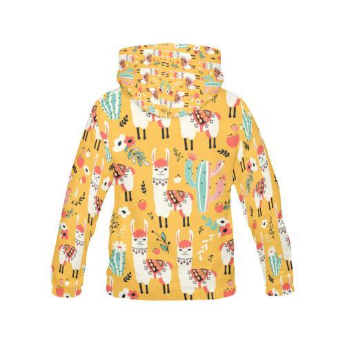 Llama Cactus Pattern Print Women Pullover Hoodie-grizzshop