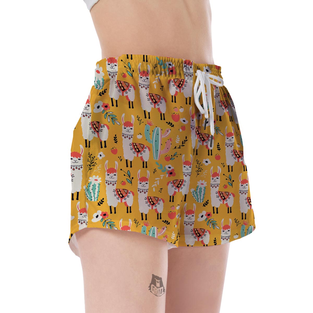 Llama Cactus Pattern Print Women's Shorts-grizzshop