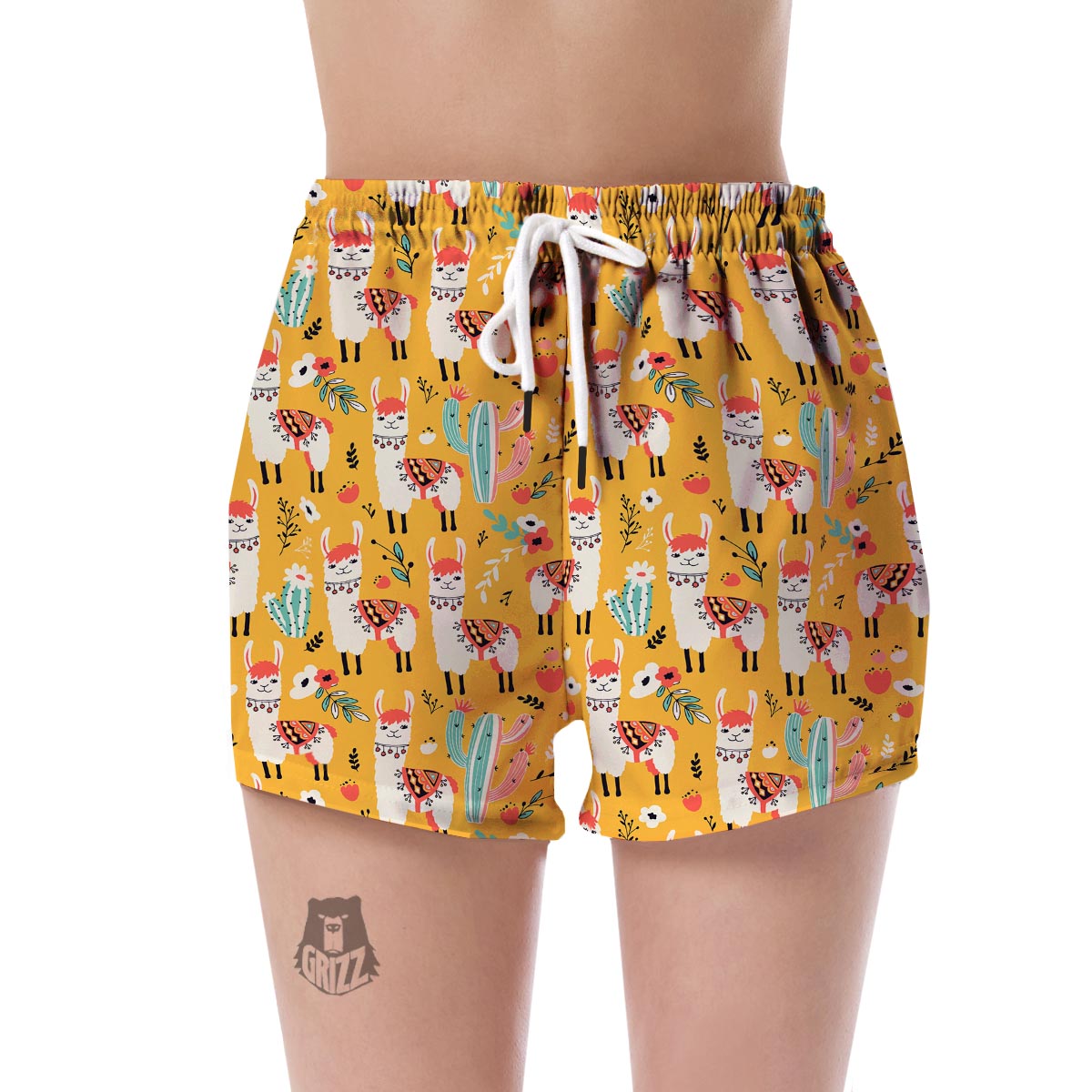 Llama Cactus Pattern Print Women's Shorts-grizzshop