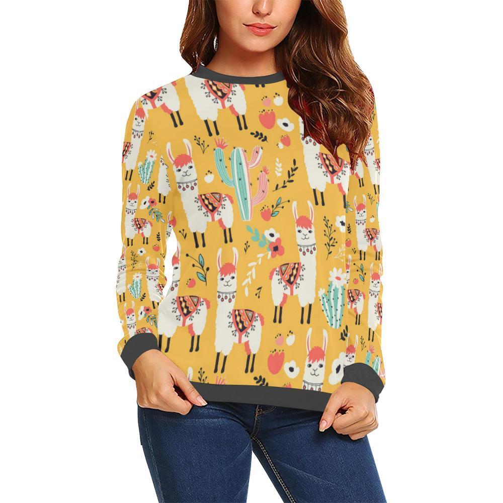 Llama Cactus Pattern Print Women's Sweatshirt-grizzshop
