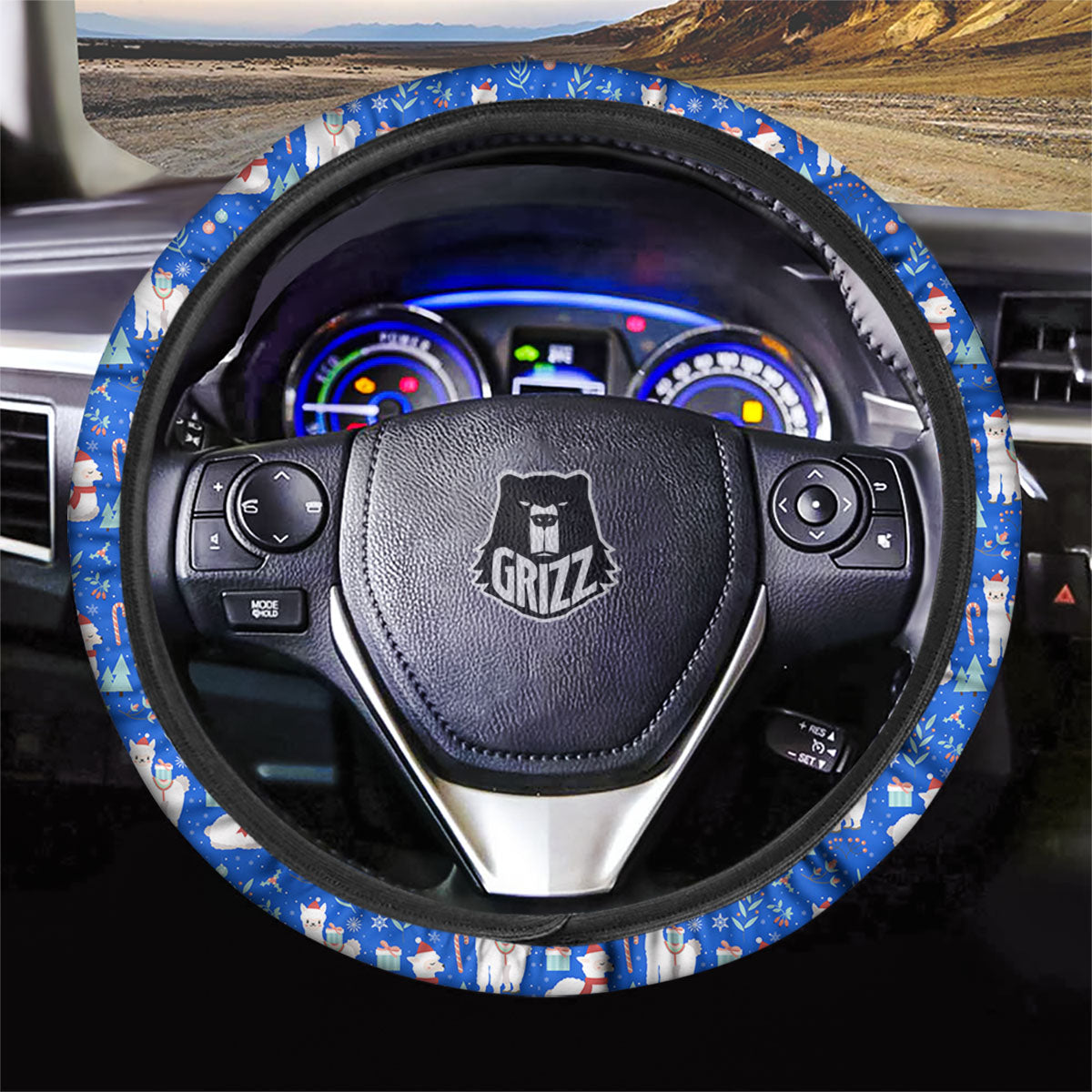 Llama Christmas Print Pattern Car Steering Wheel Cover-grizzshop