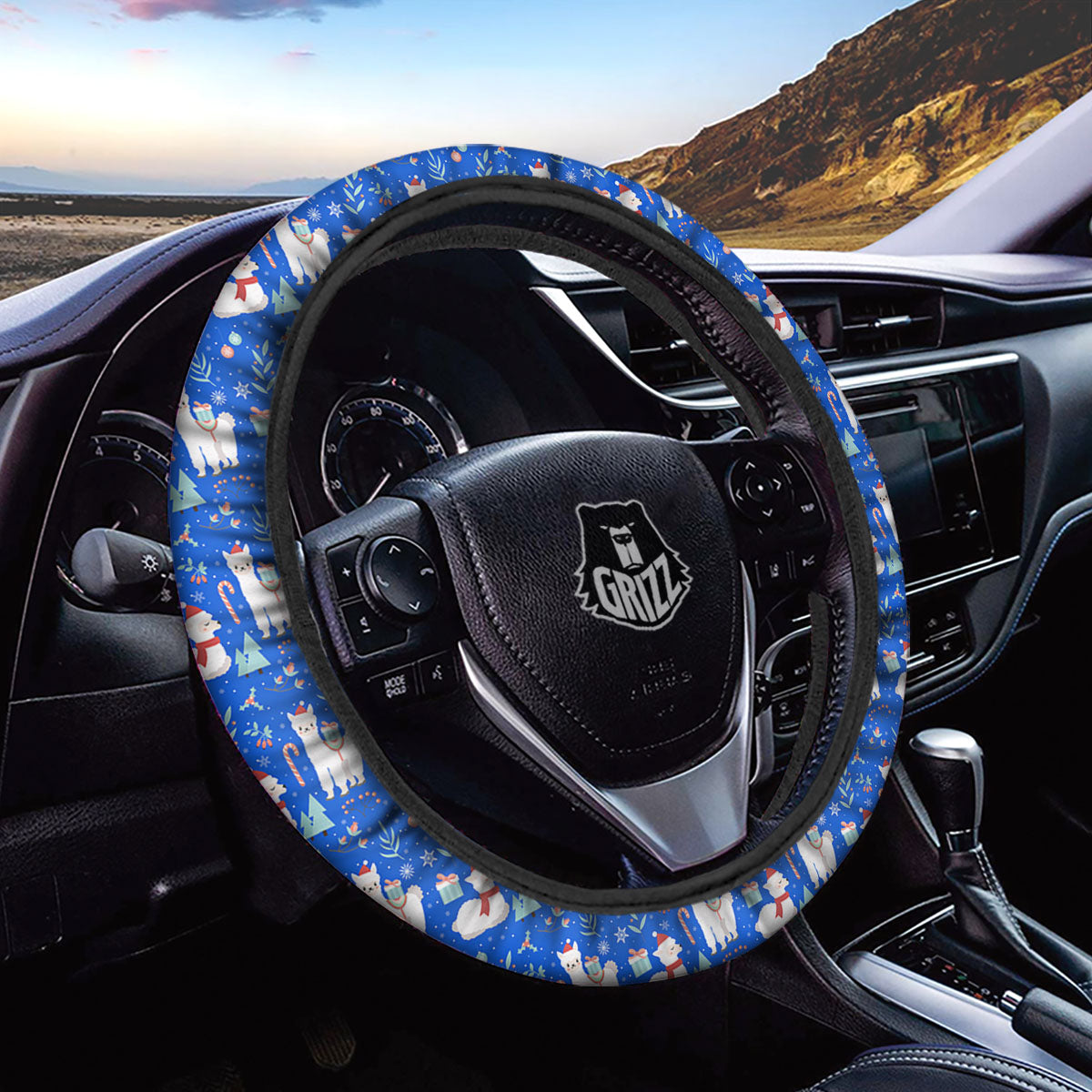 Llama Christmas Print Pattern Car Steering Wheel Cover-grizzshop