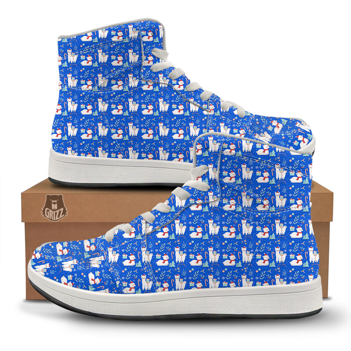 Llama Christmas Print Pattern High Top Sneakers-grizzshop