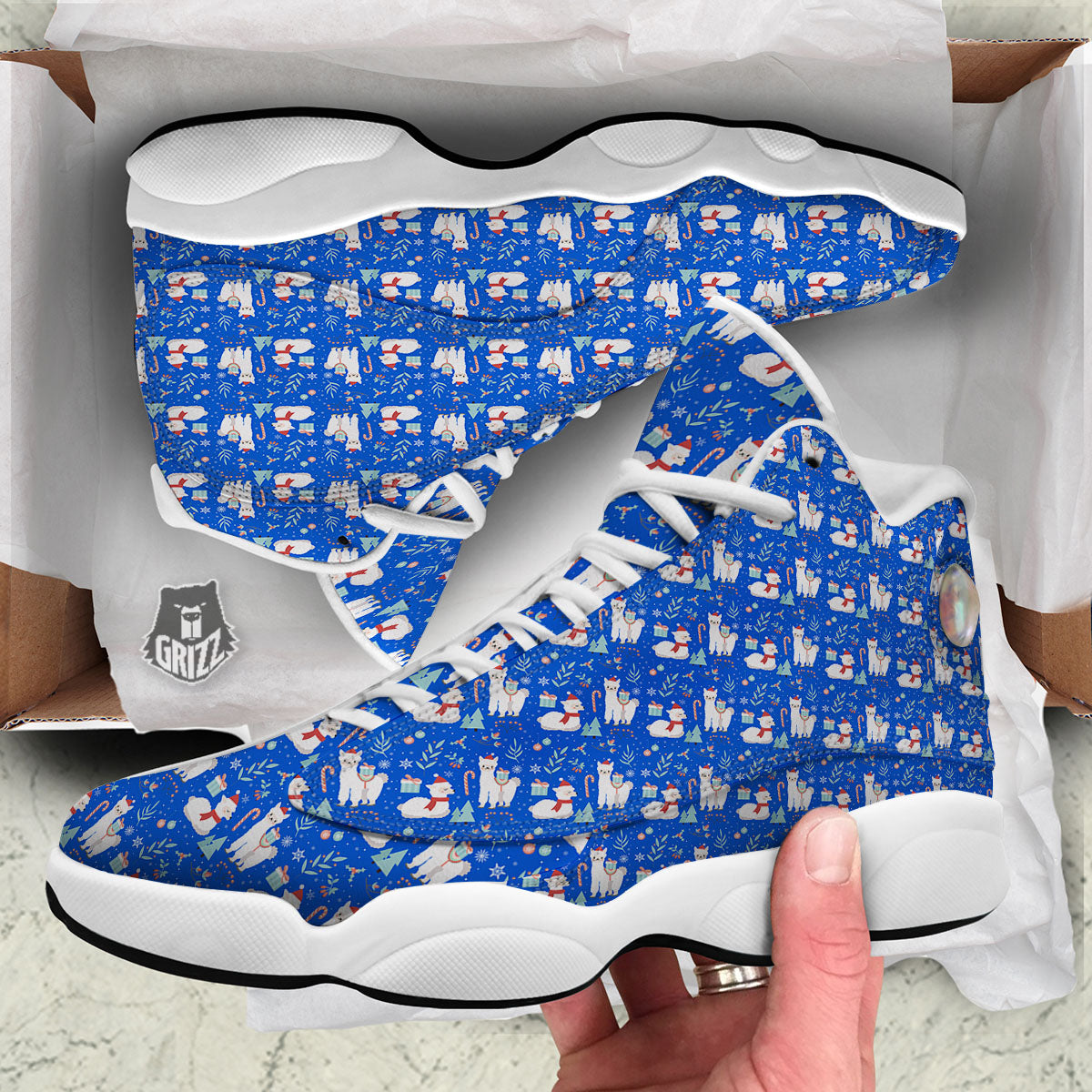 Llama Christmas Print Pattern White Basketball Shoes-grizzshop