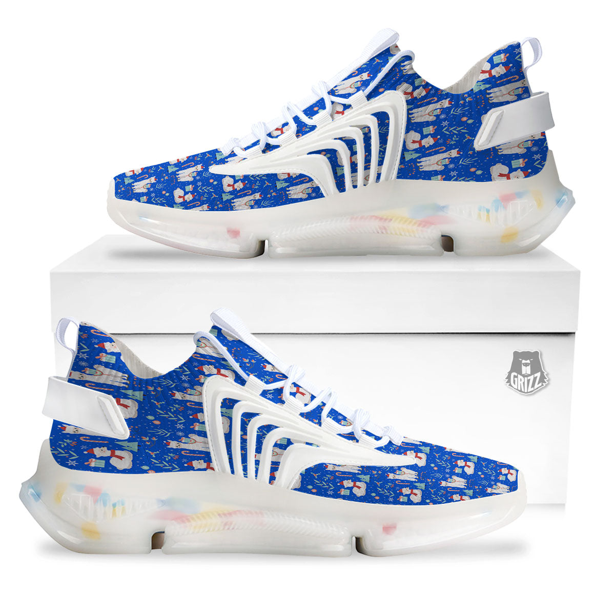 Llama Christmas Print Pattern White Gym Shoes-grizzshop
