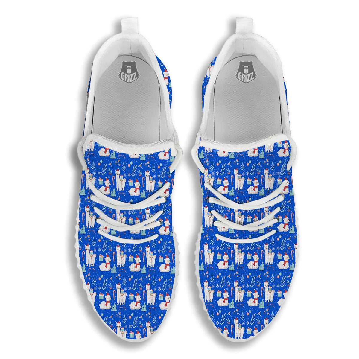 Llama Christmas Print Pattern White Walking Shoes-grizzshop