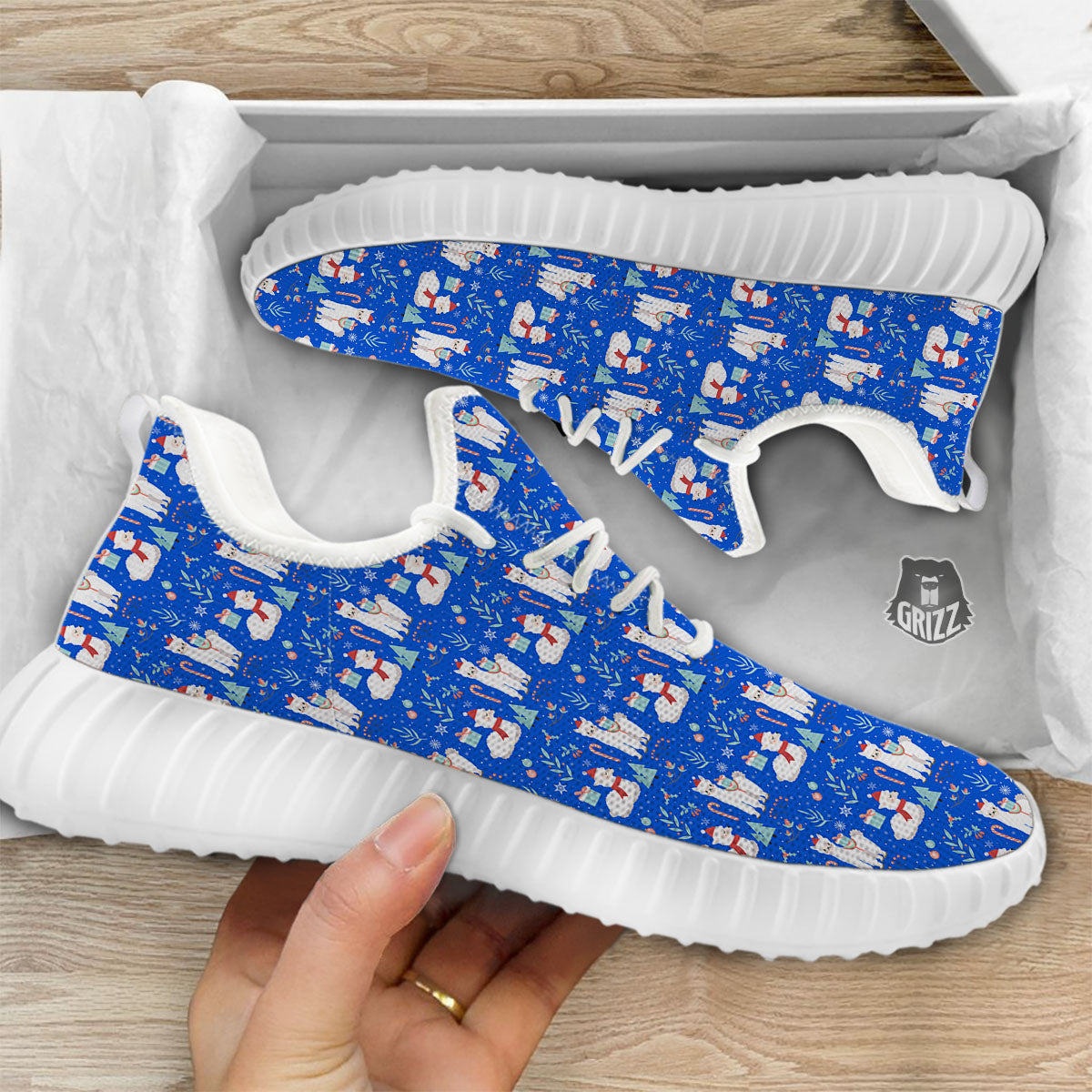Llama Christmas Print Pattern White Walking Shoes-grizzshop
