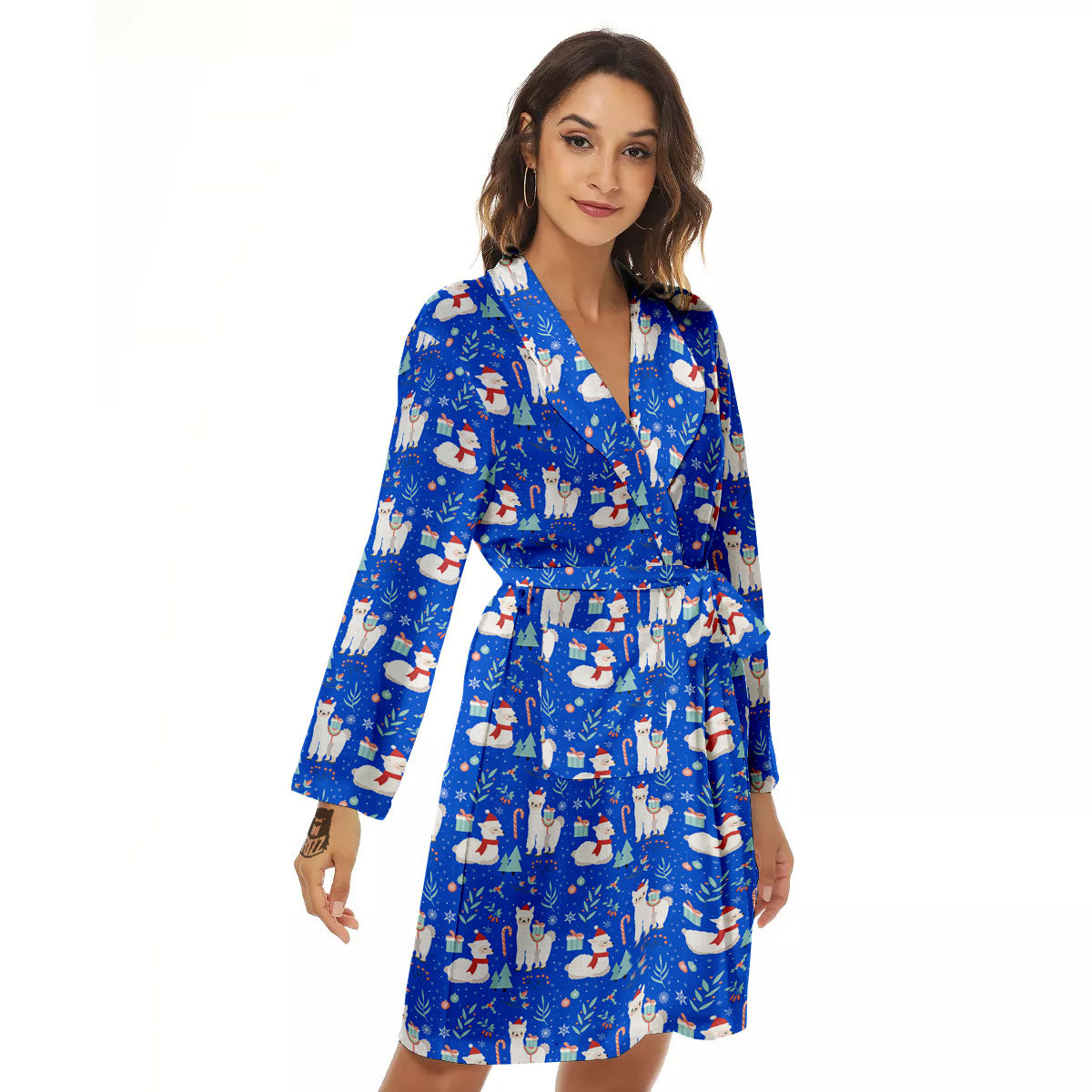Llama Christmas Print Pattern Women's Robe-grizzshop