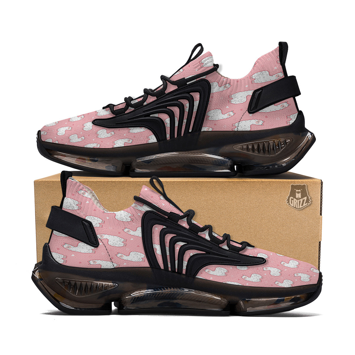 Llama Cute Pink Print Pattern Black Gym Shoes-grizzshop